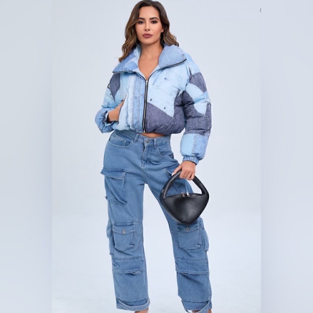 802. JASMINE DENIM PRINT PUFFER - Picture 2 of 6